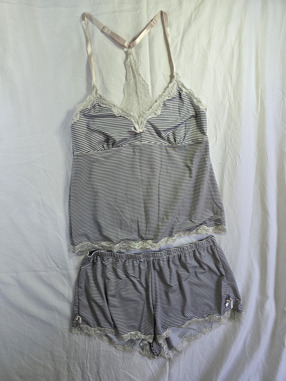 Marilyn Monroe Cream and Black Striped Lace-Trim Cami & Short Sleep Set